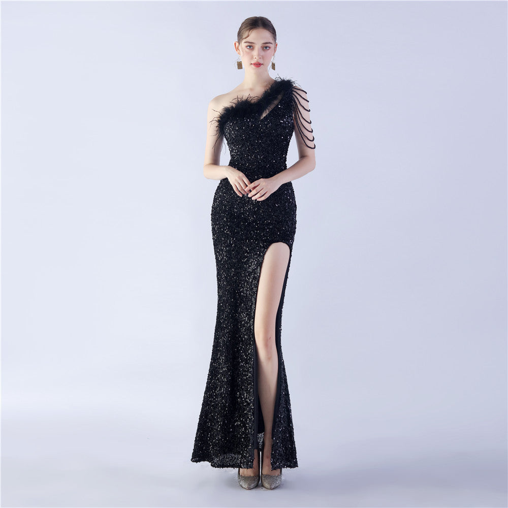 Kali-31327-Ostrich Side Split Formal Dress