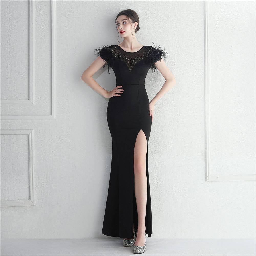 Astarte-19973-Mesh Rhinestone + Embellished Feather Formal Dresses