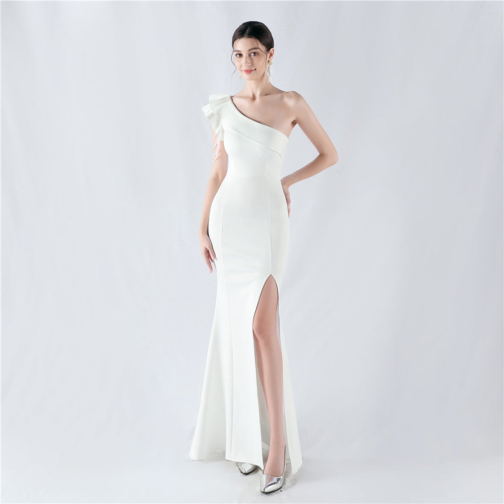 Epona-33007-One Shoulder Slant Neck Formal Dress