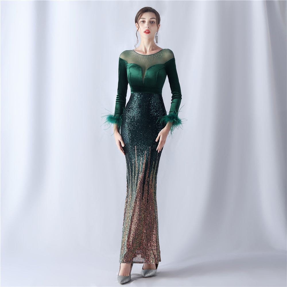 Eris-31572-Gradient Rhinestone Velvet Formal Dress