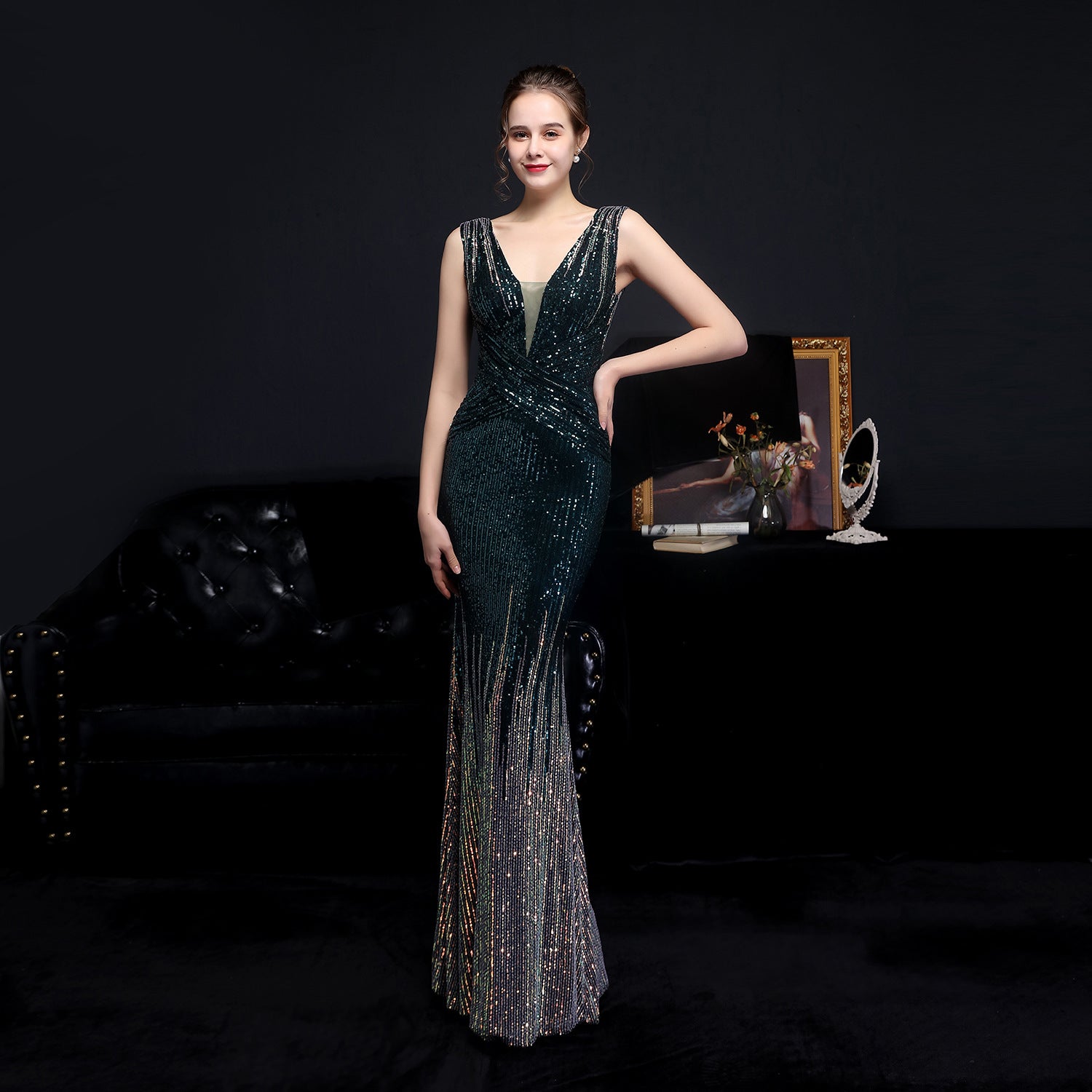 Gaia-18589-Sleeveless Sequin Formal Dress