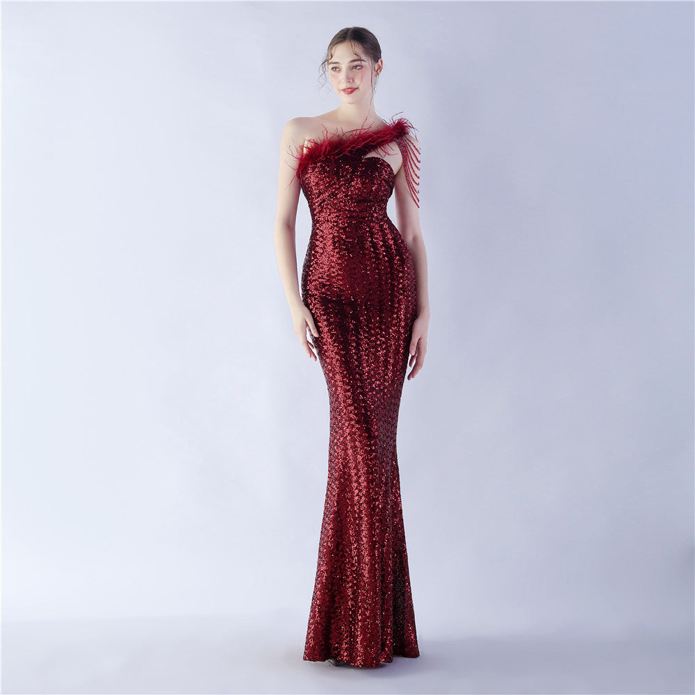 Dione-31361-Ostrich Fur Illusion Beaded Formal Dress