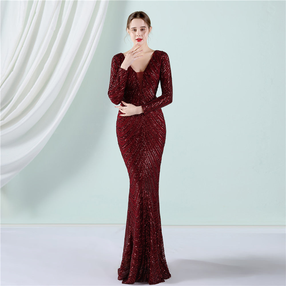 Thalia-19055-Sequined Fishtail Formal Dress