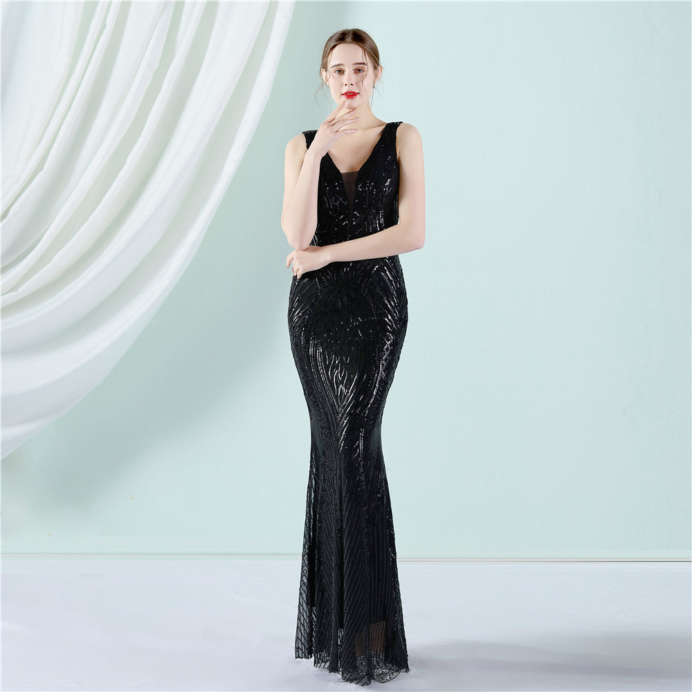 Bastet-18832-Long Sleeveless Sequin Formal Dress