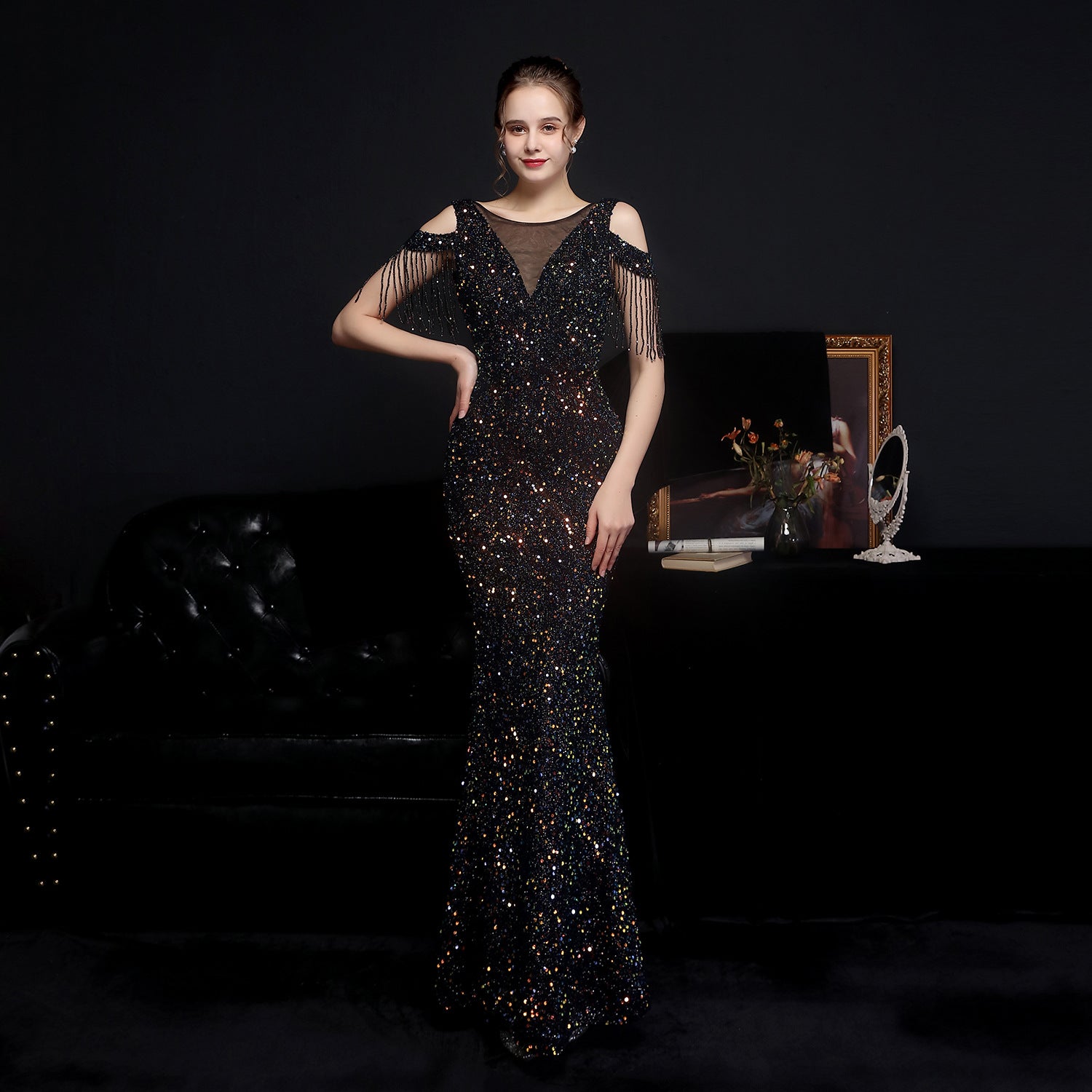 Lyra-18580-Illusion Beaded Formal Dress