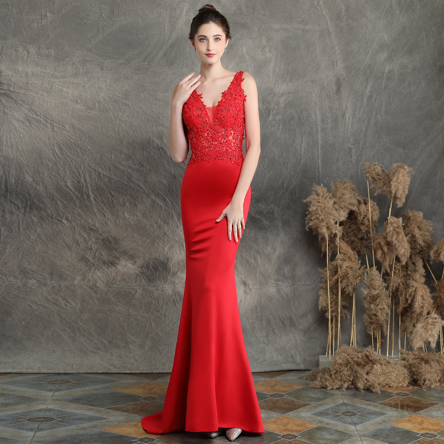 Eos-16158-Handmade Applique Beaded Formal Dress